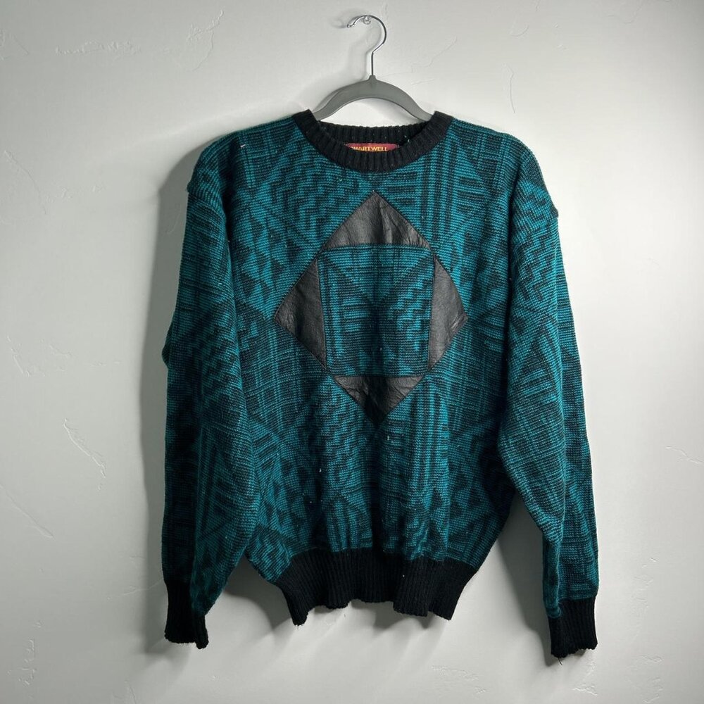 Blue and black pattern sweatshirt size large 100% acrylic by Chartwell